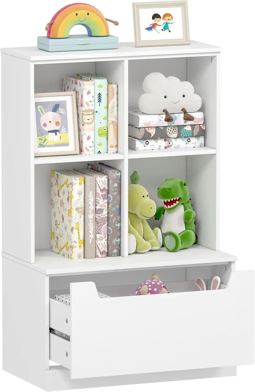 Scaffale per bambini e organizer per riporre giocattoli, libreria per bambini con cubi, ripiano in legno regolabile con cassetto per camera da letto,