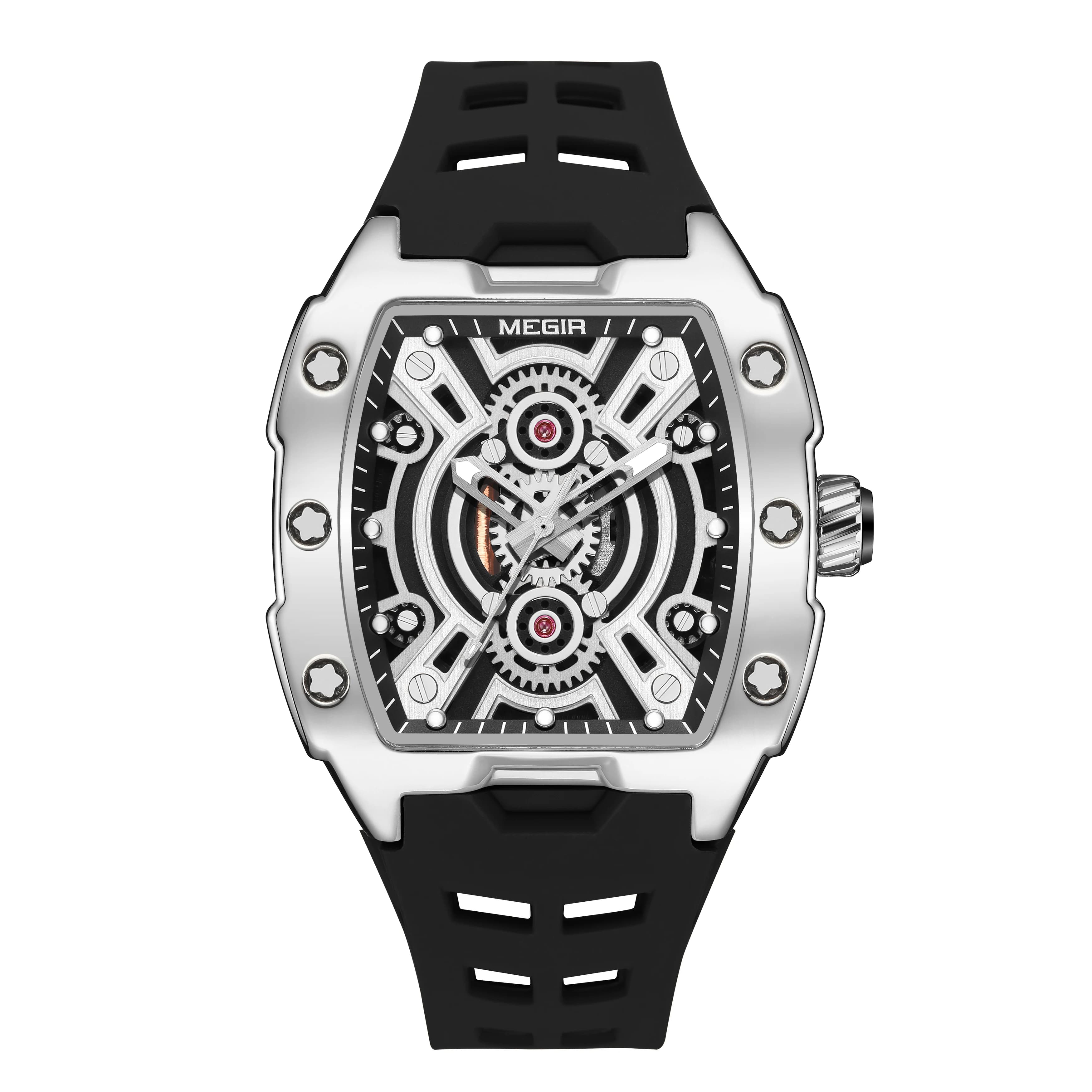 Fashionable Casual Men's Watch Luminous Function Silicone Strap Tonneau Shaped Stainless Steel Case Men Quartz Watch Reloj