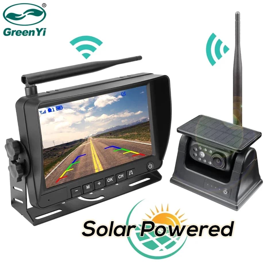 GreenYi Energia Solare Senza Fili 7 ''IPS Monitor Magnete di Backup Auto Telecamera Retrovisore DVR Kit 1 Min FAI DA TE Per Furgoni Rimorchio RV Camion Auto