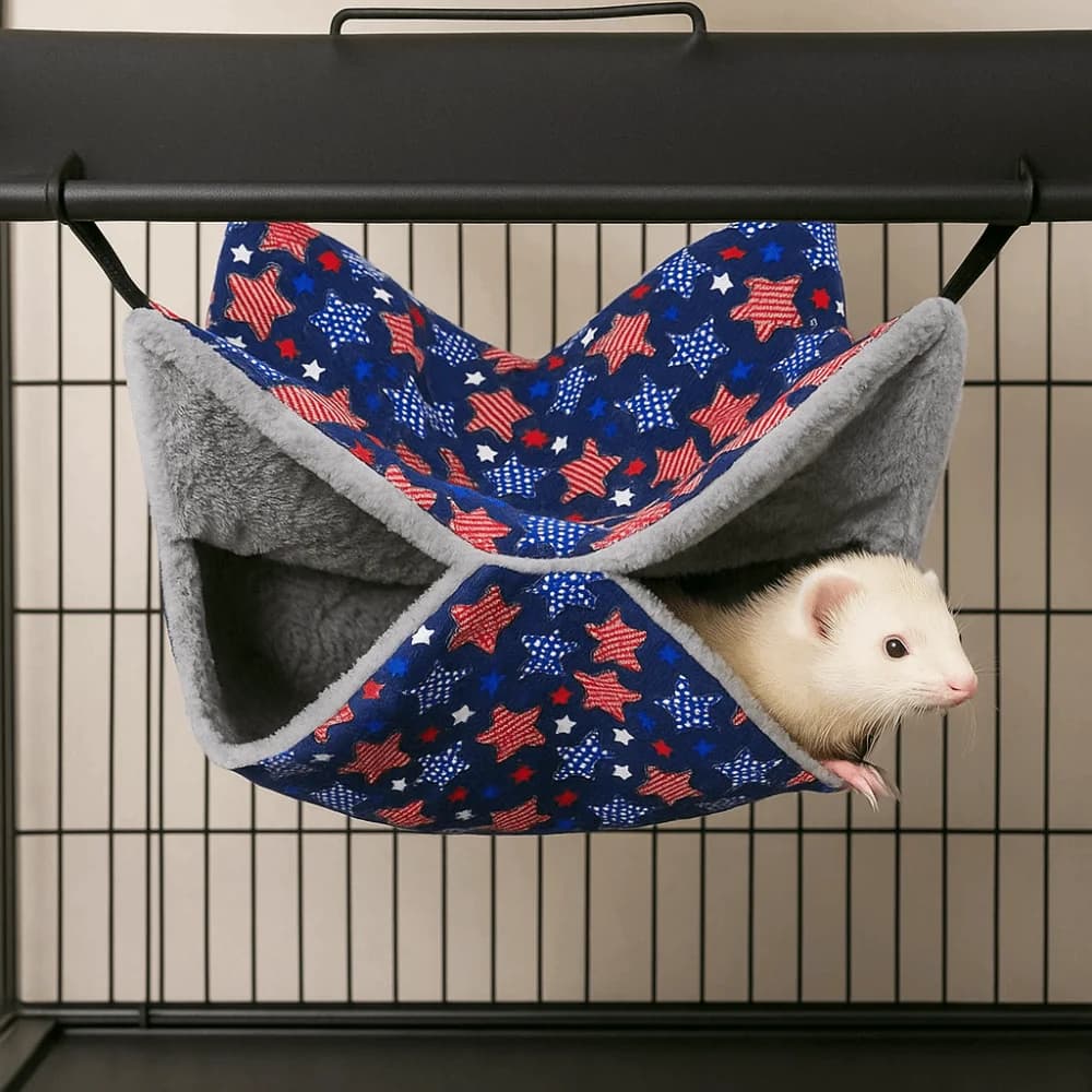 Cute hammock for hamsters double layer thickening cozy sleeping bag for pets warm fleece print small pet Hannging Nest Cage accessories