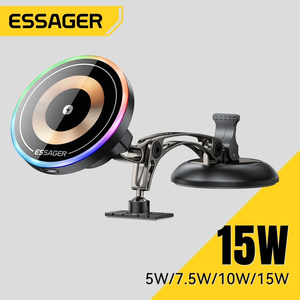 Caricatore Wireless Essager 15W con Supporto per Telefono da Auto a 360° ° Supporto Girevole per iPhone 17/16/15 Pro Max Samsung Xiaomi - Magnetico