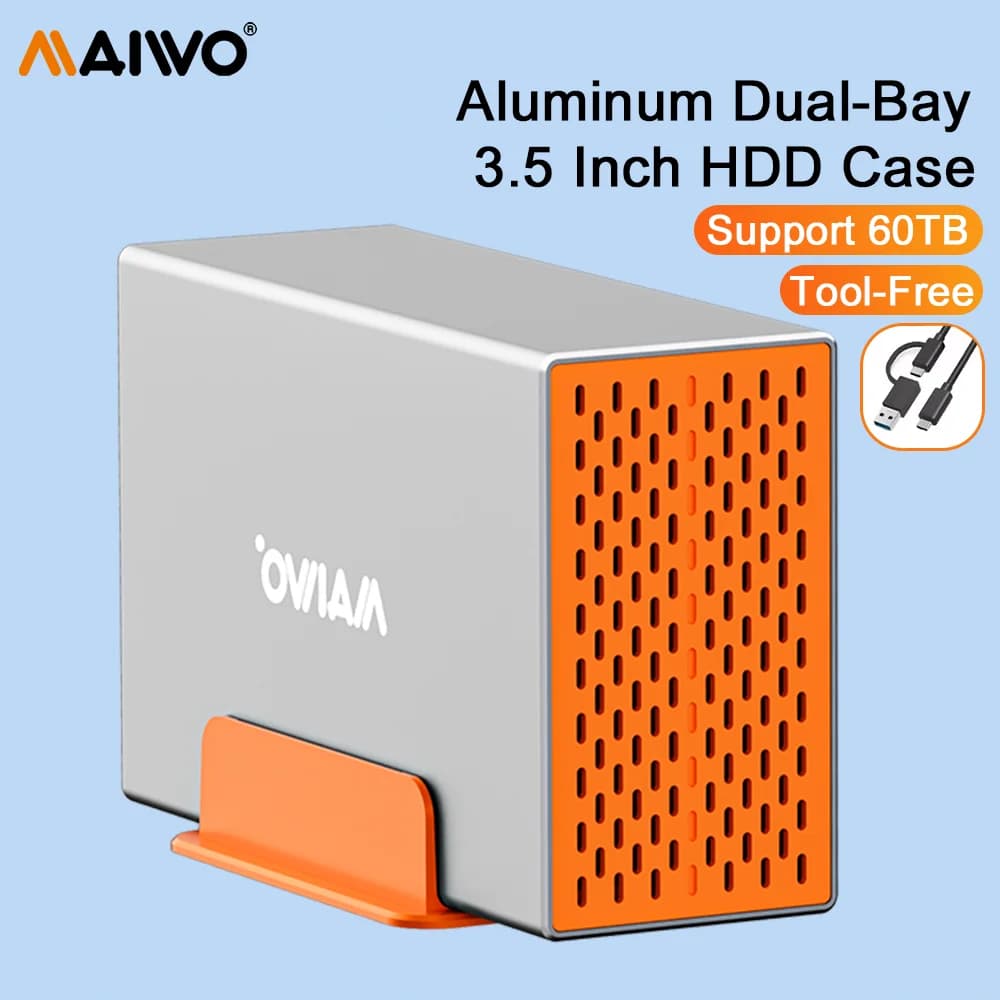MAIWO Case esterno per disco rigido a doppia baia da 2,5/3,5 pollici, da SATA a USB 3.0, dock station per SSD/HDD da 2,5 e 3,5 pollici