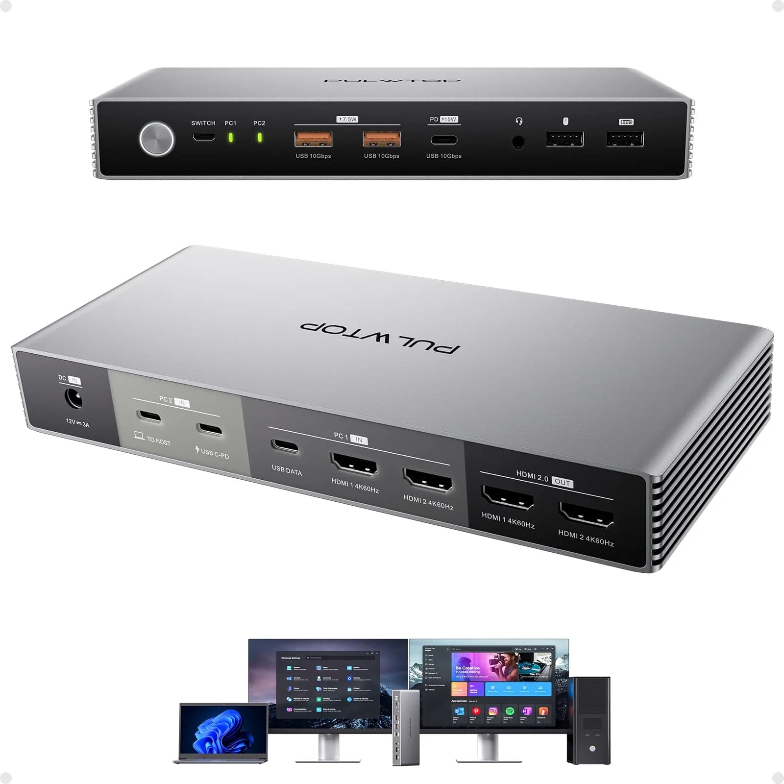 Docking station per interruttore KVM 4K per laptop Desktop Dual Monitor 2 per HDMI USB A/C 3.2 15W Ricarica audio USB C Switch Hub USB