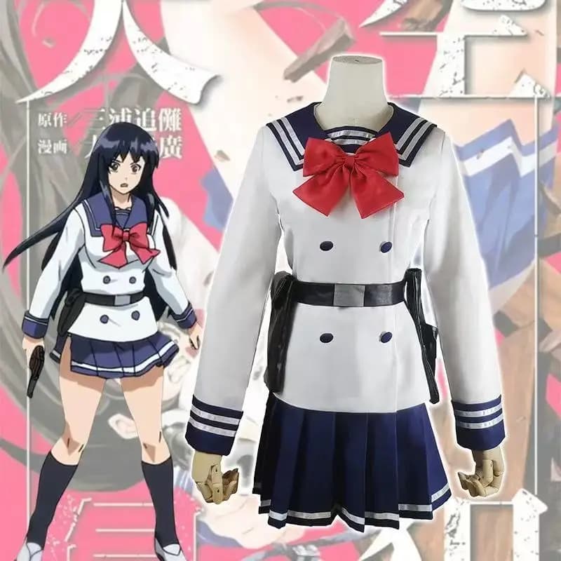 Anime High Rise Invasion Cosplay Costume with Mask Tenkuu Shinpan Yuri Honjo Women Sailor Suit JK School Uniform Halloween