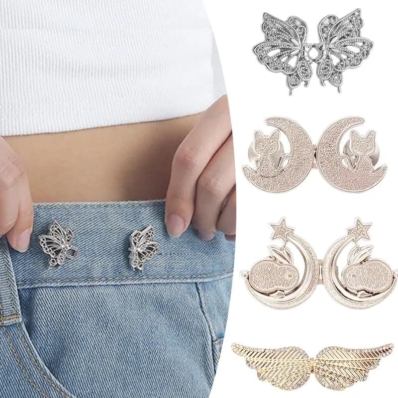 1 paio di tenditori regolabili con fibbia in vita per jeans, pantaloni in vita, clip di serraggio, linea in vita, spille con bottoni per la decorazione dell'indumento
