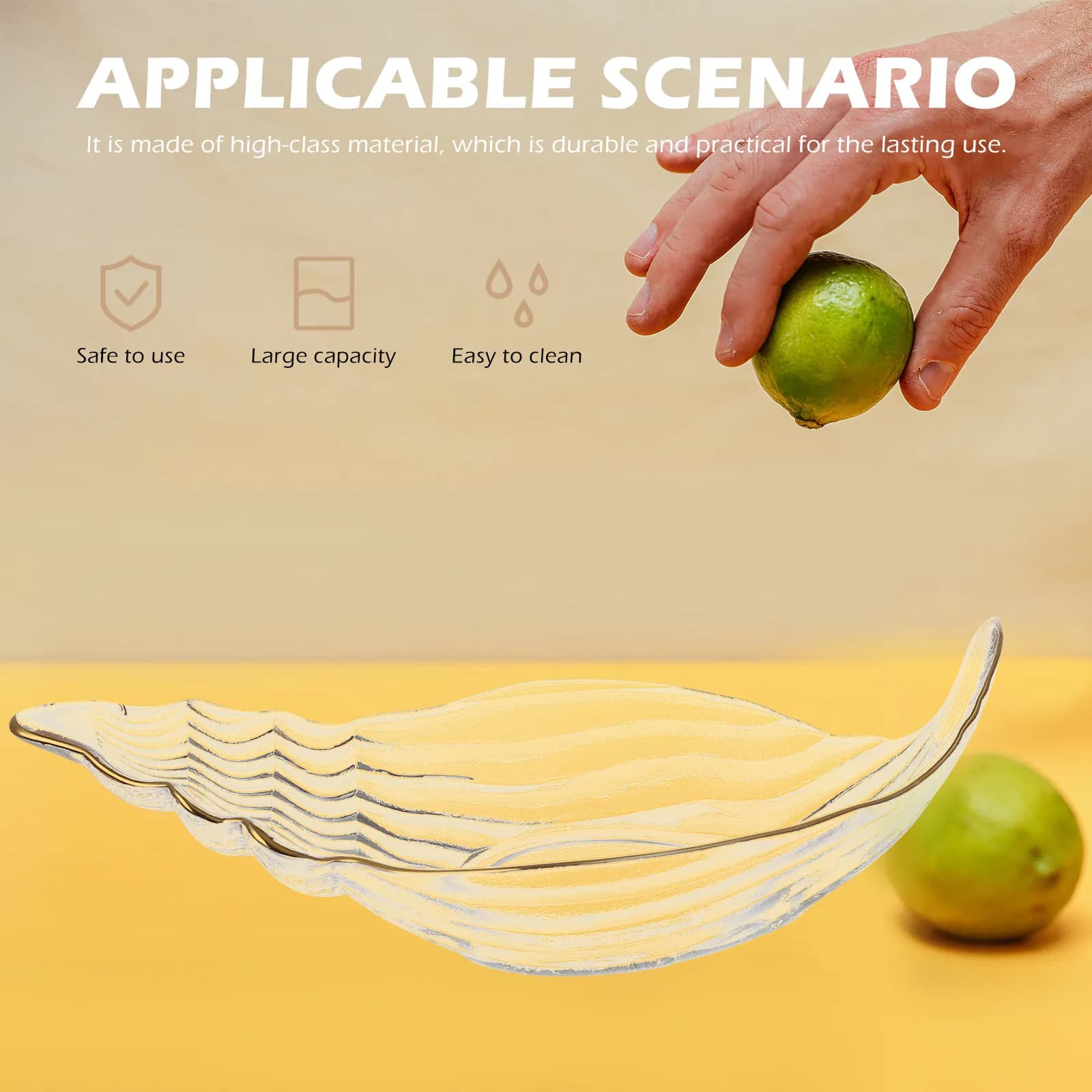Piatto in Vetro per Frutta con Bordo a Conchiglia, Decorativo e Funzionale, per Snack, Frutta Secca, Caramelle, Casa e Ufficio