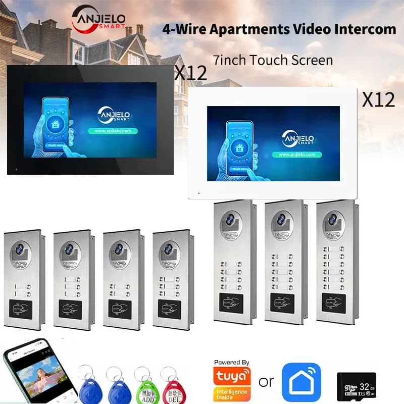 ANJIELO videocitofono monitor da 7 pollici 1080P Tuya videocitofono intelligente multi-domestico protezione campanello in metallo