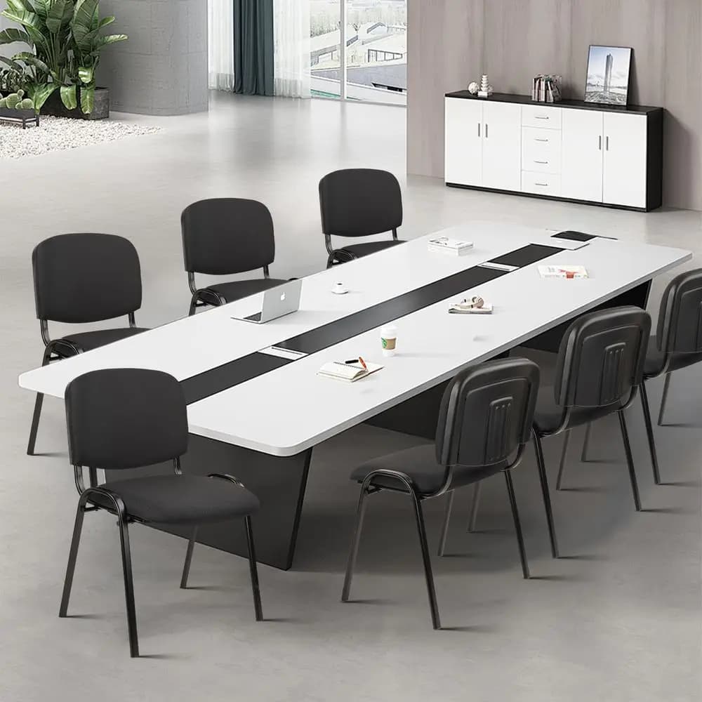 Set di 10 Sedie Impilabili per Sala d'Attesa, Sedie da Reception in Tessuto Nero con Struttura in Metallo e Cuscino Posteriore Rinforzato