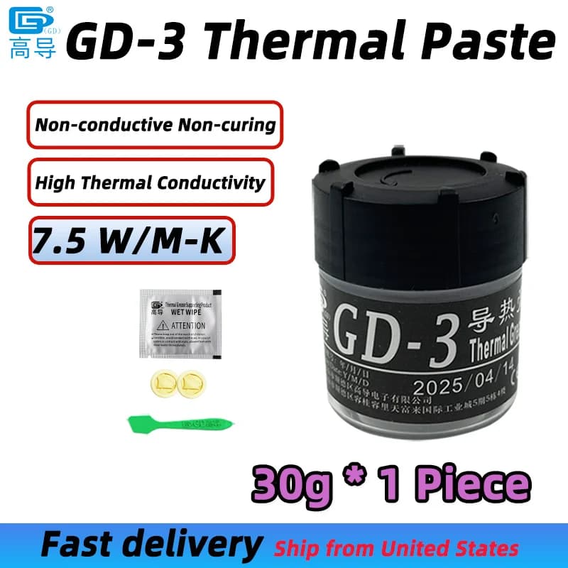 Net Weight 30 Grams GD-3 Thermal Paste Grey Plaster Heat Sink Compound 7.5 W/M-K Conductive Grease for CPU GPU LED Power Module CB30
