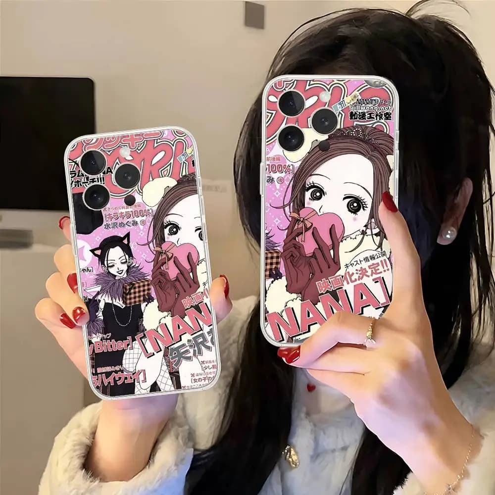 Cover per iPhone Y2K con design anime giapponese Sweet Girl Love Shining, trasparente, per iPhone 17 16 15 14 Plus 13 12 11 Pro Max