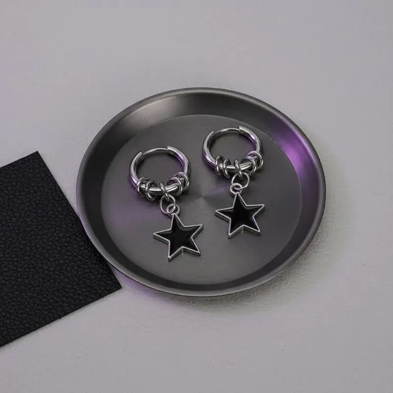 Orecchini a Cerchio con Pendente a Stella, Set da 1 Pezzo, in Acciaio Inossidabile, Design Punk, per Regali di Anniversario, Feste ed Eventi Notturni