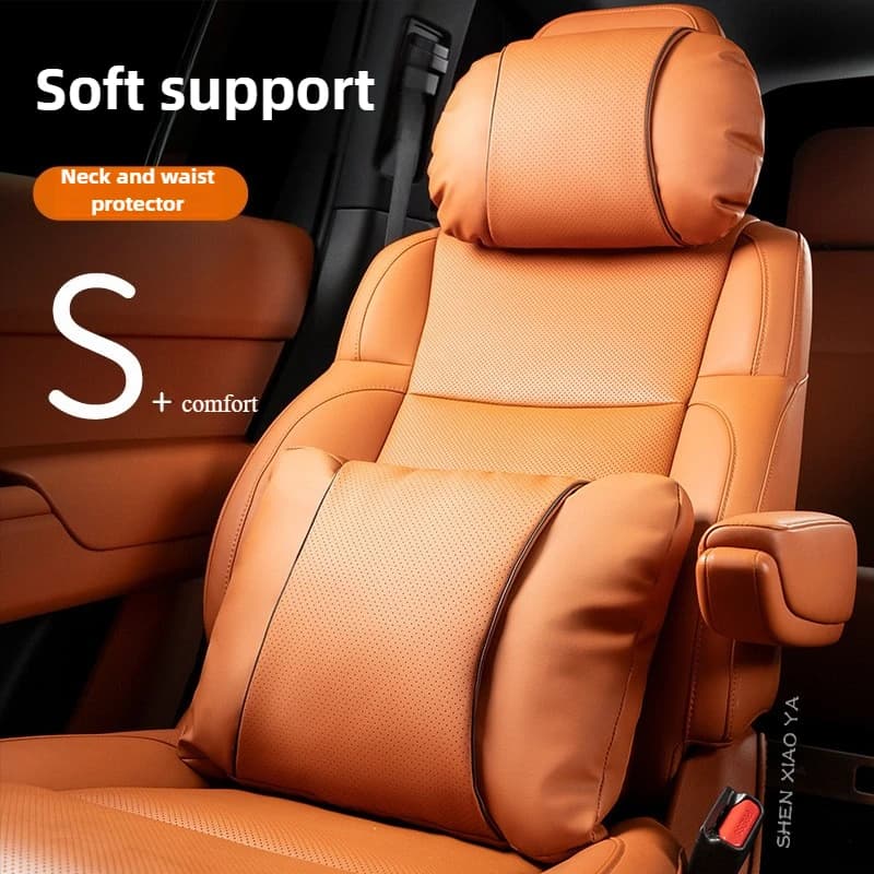 Comodo cuscino per il collo dell'auto in pelle nappa Cuscino di supporto lombare Poggiatesta per auto morbido e cuscini per la vita Accessori per sedili Cuscino per auto