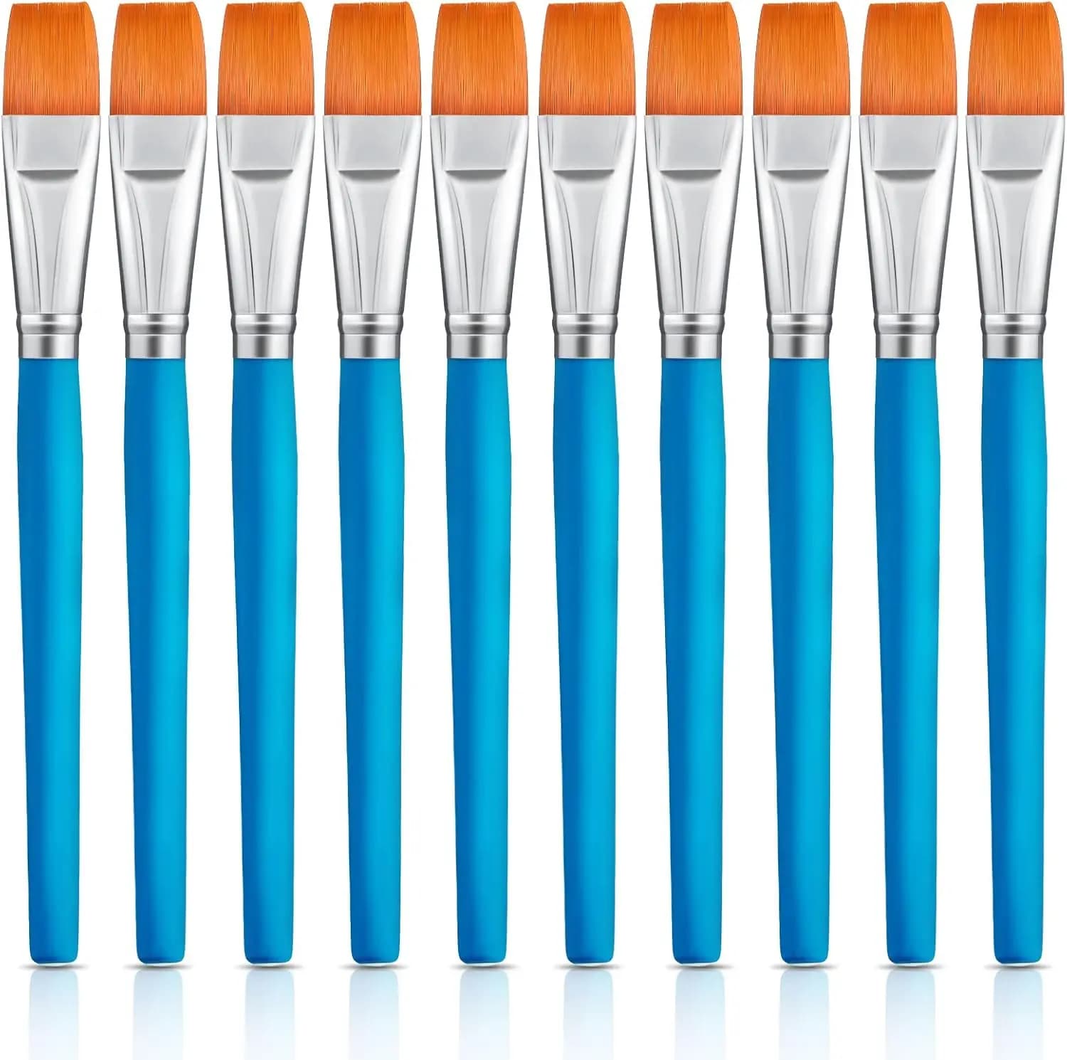 10 Pcs 3/4 Inch Flat Paint Brushes for Acrylic Watercolor Oil Canvas, Small Bulk Brushes for Adult Artists