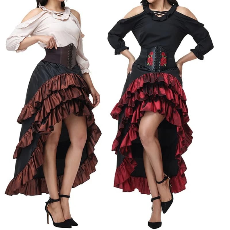 Costume da Pirata per Halloween e Carnevale, Top e Gonna per Donna, Outfit Punk Rinascimentale Burlesque