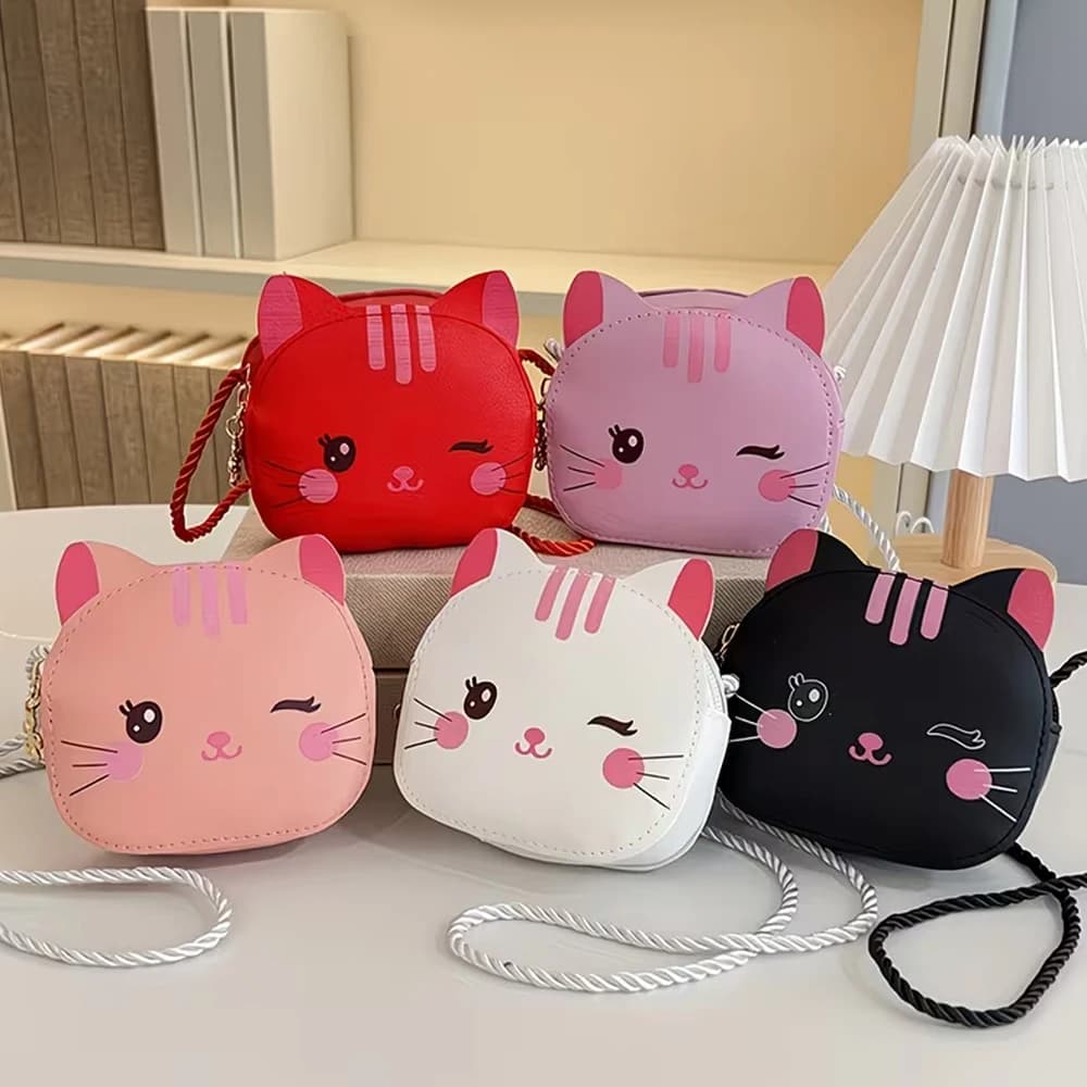 1 Selected Cat-Patterned Bag, Unisex Shoulder Crossbody Bag, Pu Small Round Bag, Coin Purse, Birthday Gift for Family, Adults, Lovers, and Date Night Parties, Earphone Bag