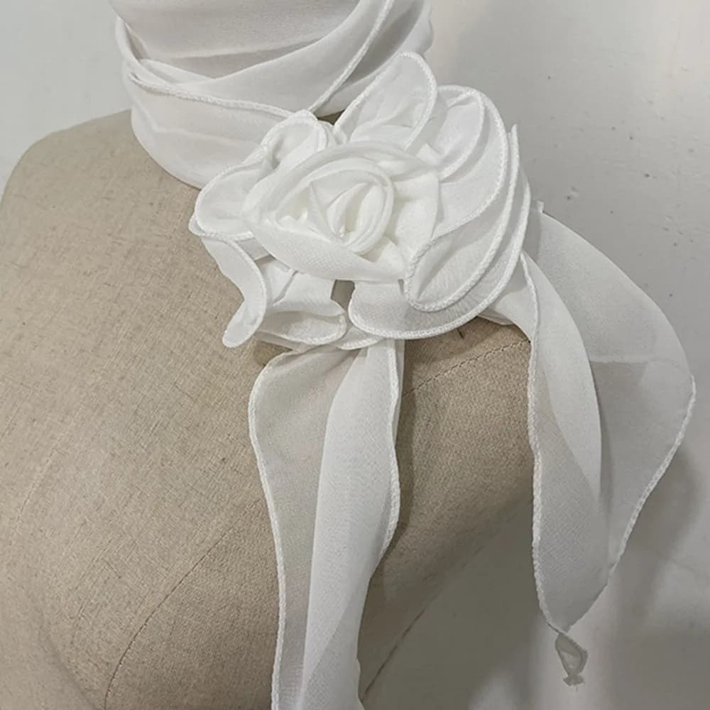 Elegant Chiffon Floral Neck Scarf Lightweight Sheer Rose Flower Scarf Soft Flower Decor Women Scarf Women Fashion