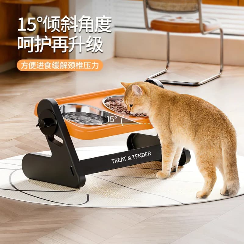 Adjustable Tilt Elevated Pet Feeder Double Stainless Steel Bowl Anti-Slip Raised Food Water Bowl for Cat Dog Feeding Dish