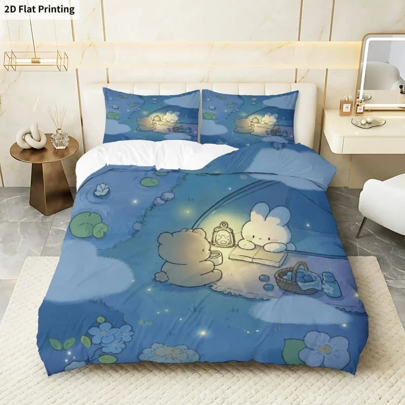 3PCS Duvet Cover, 1 Duvet Cover + 2 Pillowcases (Without Filler) Bunny Night Sky