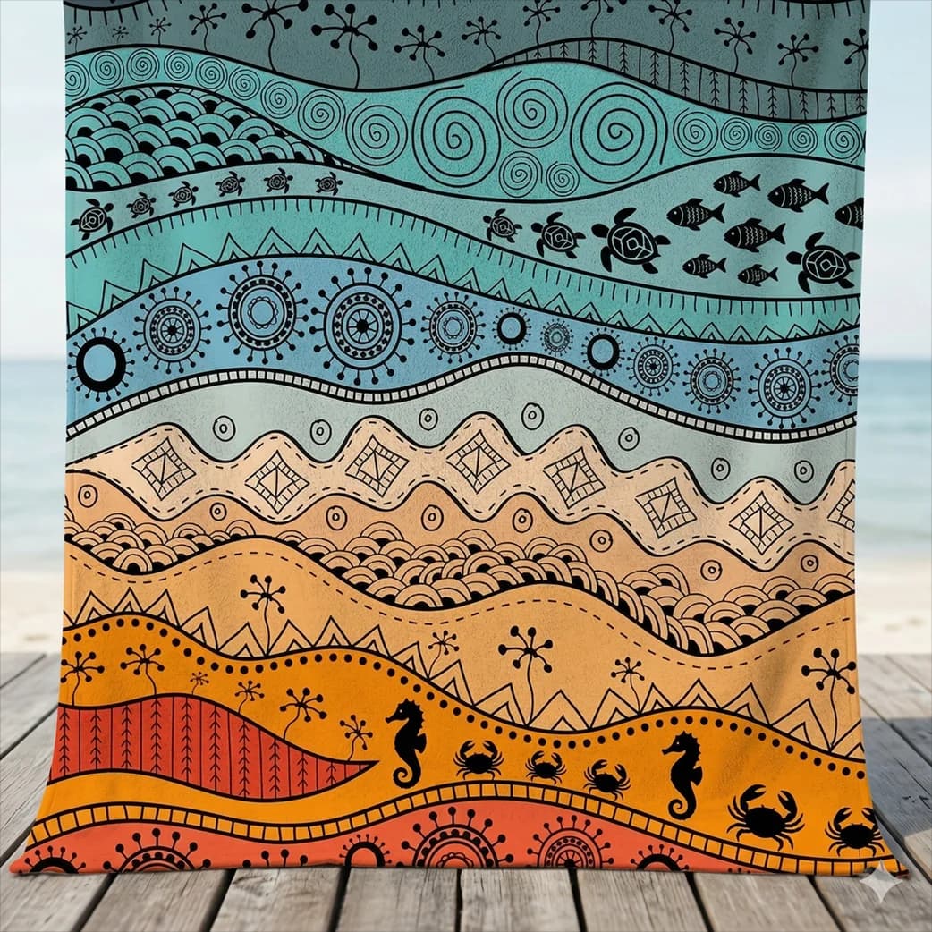 Sea Tel Bohemien Anti-Sand in Microfiber, Bath towel with Mandala, Marina Turtle, Marine Horse, Summer Cover for Swimming Pool, Travel Mat and Yoga