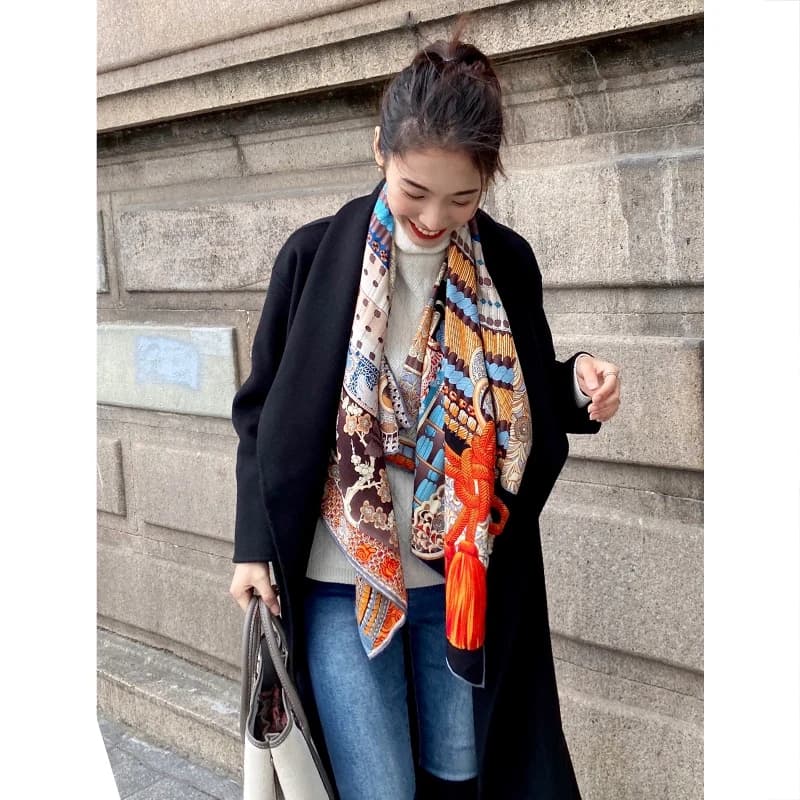 Sciarpa di lana di seta samurai giapponese Donna Inverno Orlo morbido Bordi arrotolati Scialli di pashmina Stola di marca Mantello Coperta gigante 140 cm