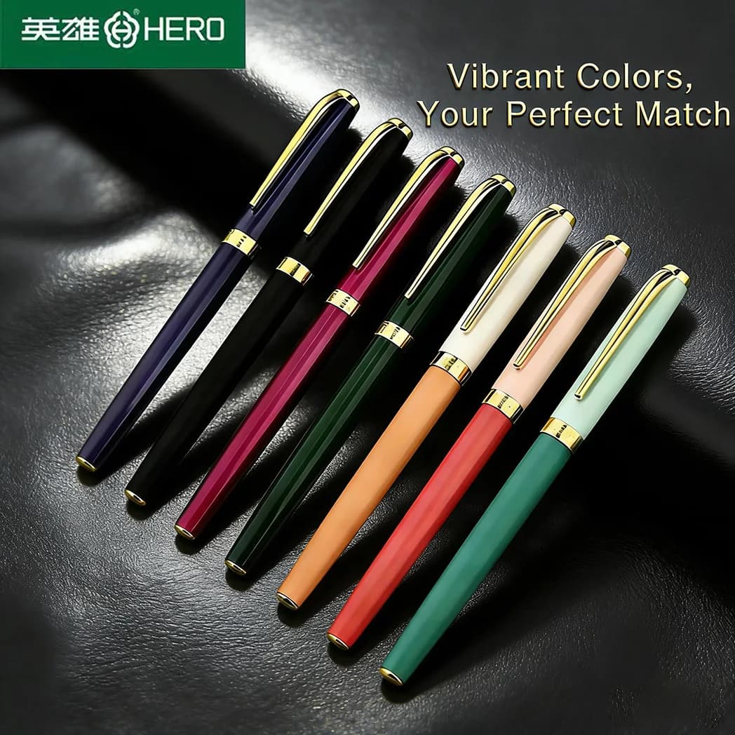 Penna stilografica originale HERO P108 con pennino in iridio da 0,38 mm/0,5 mm, 7 colori, corpo in metallo, scrittura fluida, regalo per studenti, ufficio, scuola
