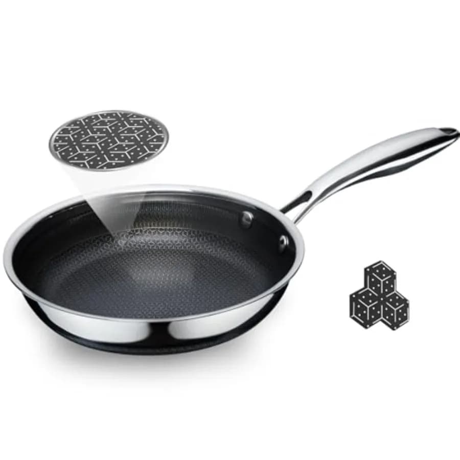 Padella Antiaderente da 8 Pollici in Ceramica Ibrida e Acciaio Inossidabile con Manico Termoisolante, Senza PFAS, PFOA, PTFE, Lavabile in Lavastoviglie