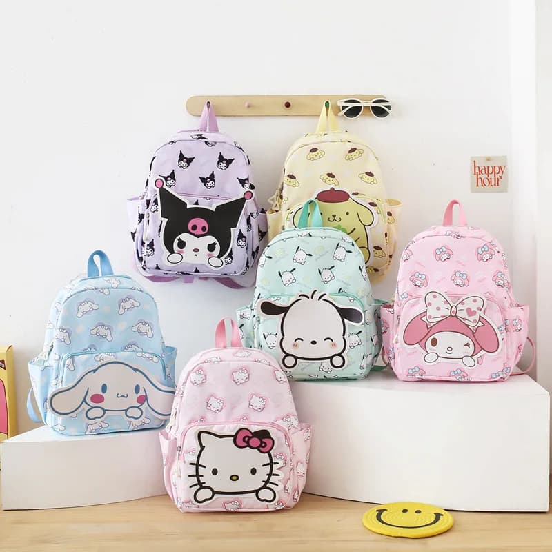 Zaino Sanrio Cartoon per bambini Kawaii Kuromi My Melody Cinnamoroll Pochacco Hello Kitty PomPomPurin Borsa da scuola Regalo