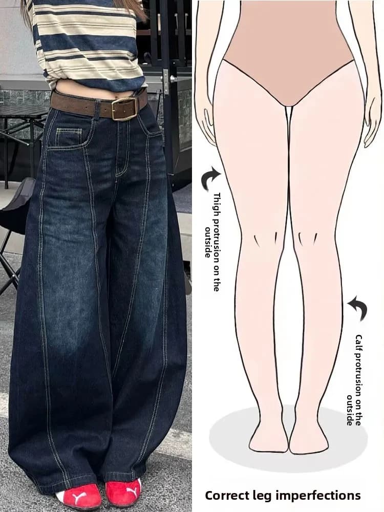 Retro American Loose Wide Leg Jeans Women's High Waist Long Pants Knife Embroidery Pear Shape Body Casual Trousers