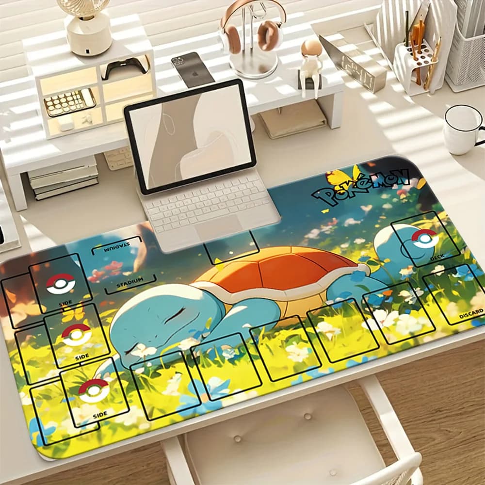 Tappetino da gioco Pokemon Squirtle Sleeping Flower Field TCG, tappetino per mouse da gioco con zone, tappetino da scrivania