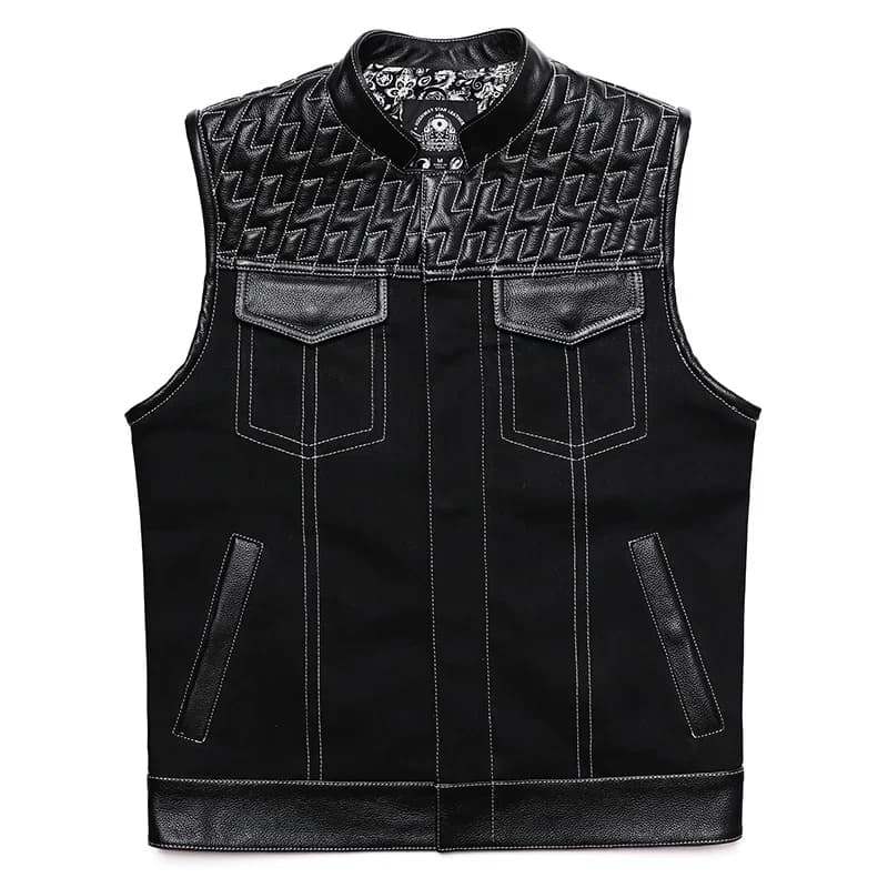 SOA Club Style gilet in pelle da moto da uomo in pelle bovina Denim Patchwork gilet Sons of Anarchy Biker gilet uomo giacca senza maniche