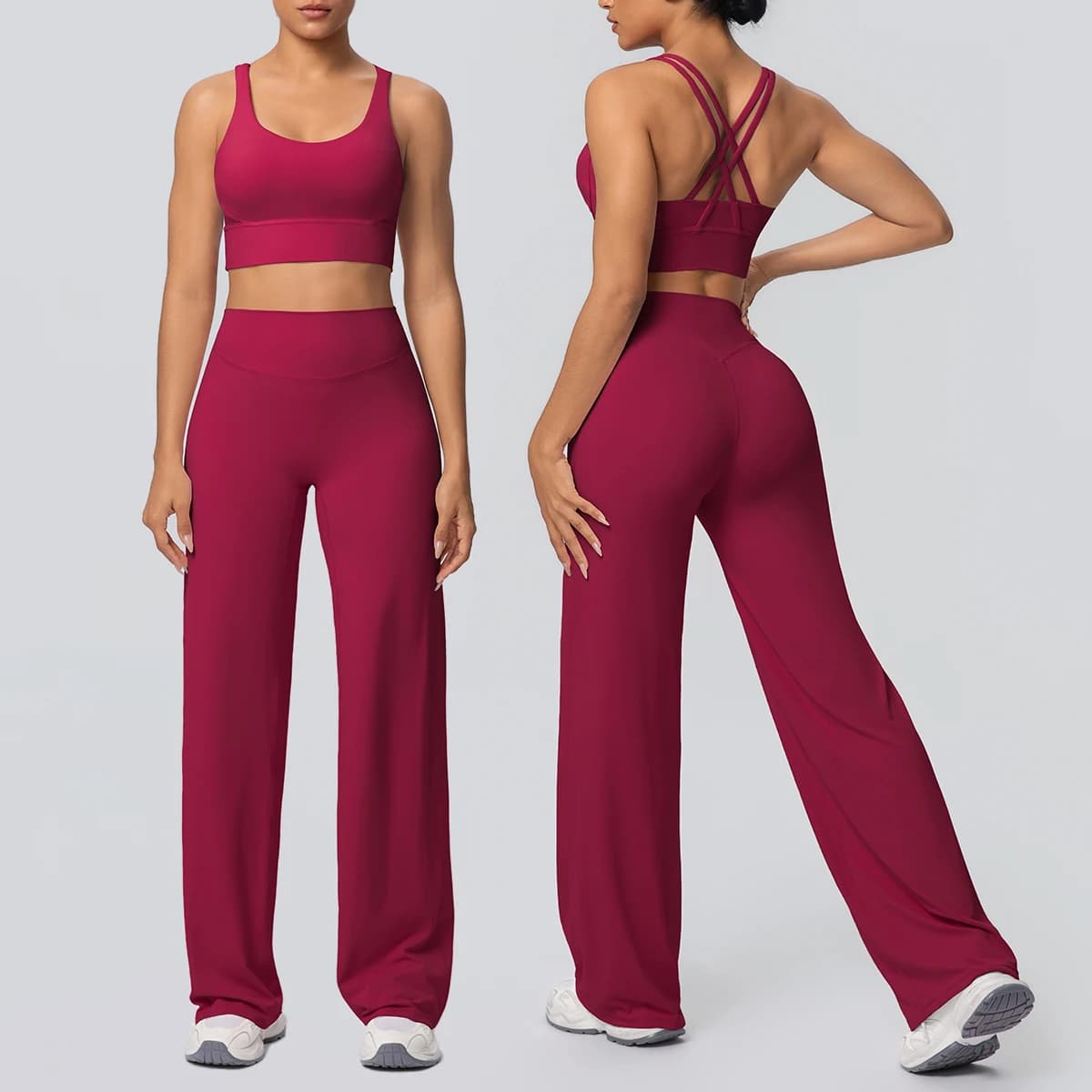 Women's Solid Color Yoga Set, Gym, Sports, Running, Cycling, Nude Feeling, Cross Bra, Yoga Vest, Slim and Breathable Pants, Yoga Set
