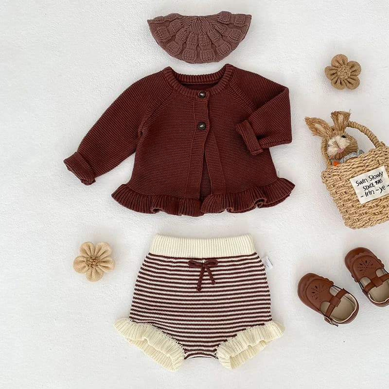 2025 Nuovo Autunno 0-3 Anni Infantile Del Bambino Delle Ragazze del Vestito A Maniche Lunghe Cardigan Maglione + PP Shorts Del Bambino Del Bambino Della Ragazza copre il Set