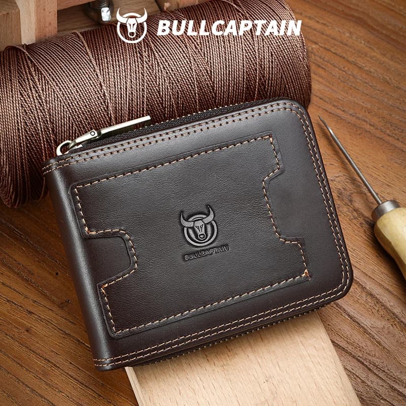 BULLCAPTAIN Portafoglio da uomo in pelle, borsa multi-carta corta in pelle, portafoglio da uomo in pelle, portafogli da uomo con blocco RFID