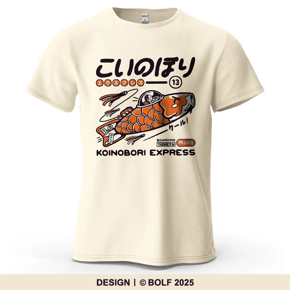 Koinobori Express Printed Men's T-Shirt 100% Cotton Oversized Harajuku Graphic Tees for Women Tops Tees Casual Streetwear