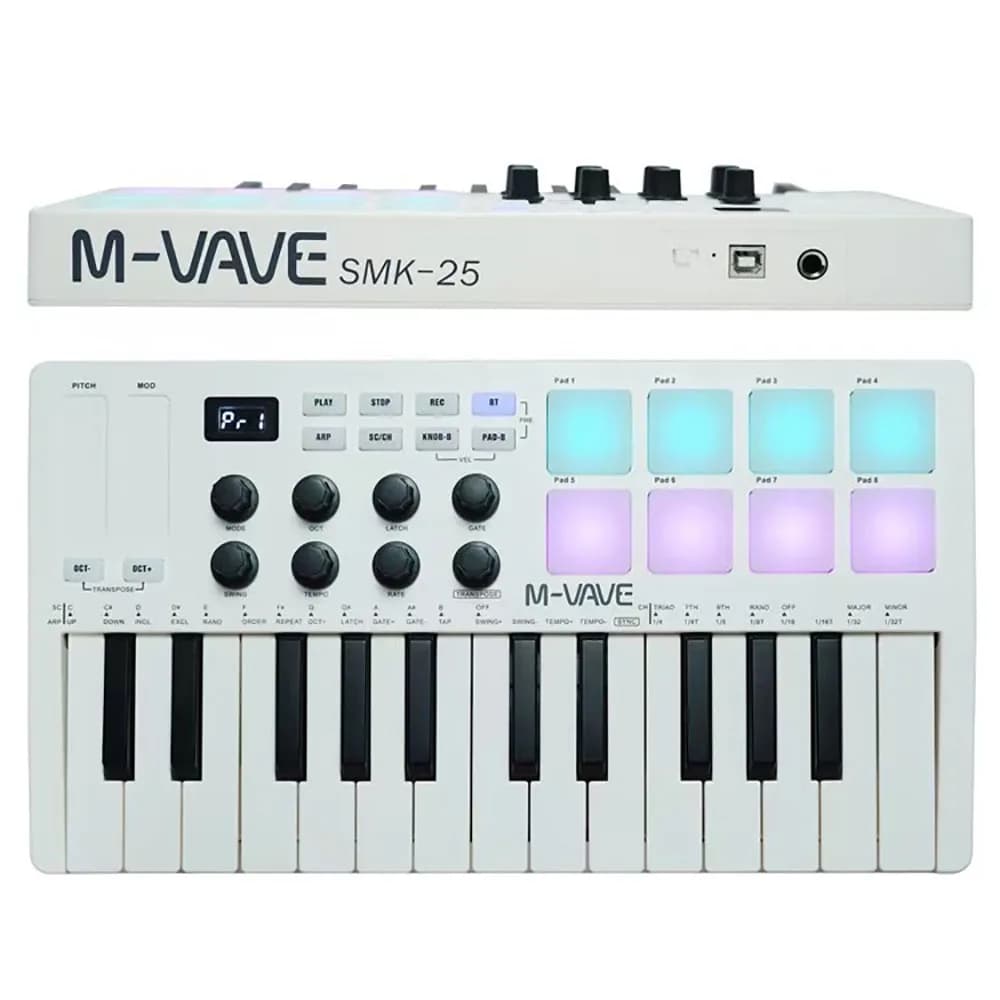 Controller tastiera MIDI M-VAVE SMK-II a 25 tasti con 16 batterie RGB, tastiera dinamica professionale semiponderata Bluetooth