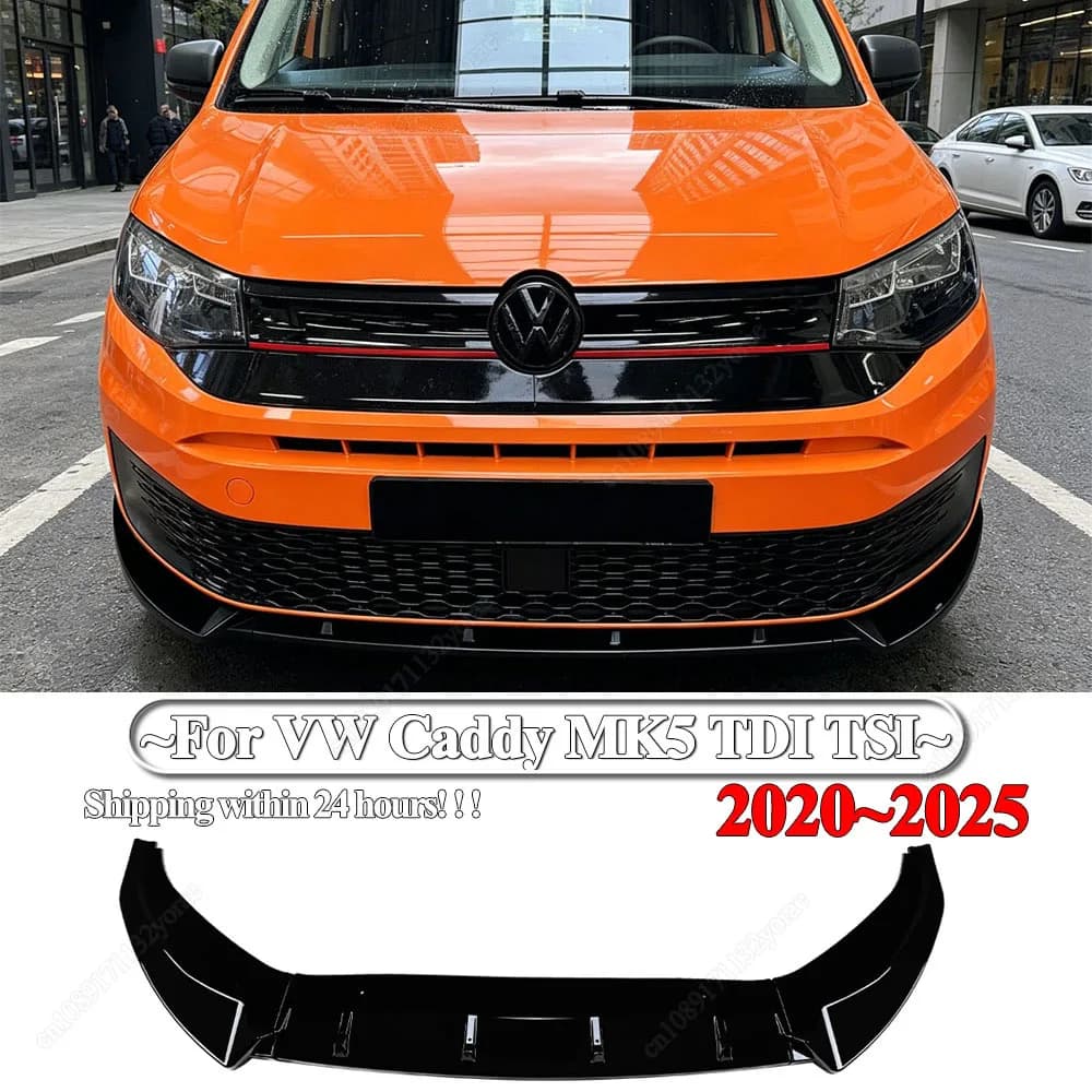 For VW Caddy MK5 TDI TSI 2020-2025 Maxton Style Car Front Bumper Lip Spoiler Splitter Diffuser ABS Gloss Black Bodykits Tuning