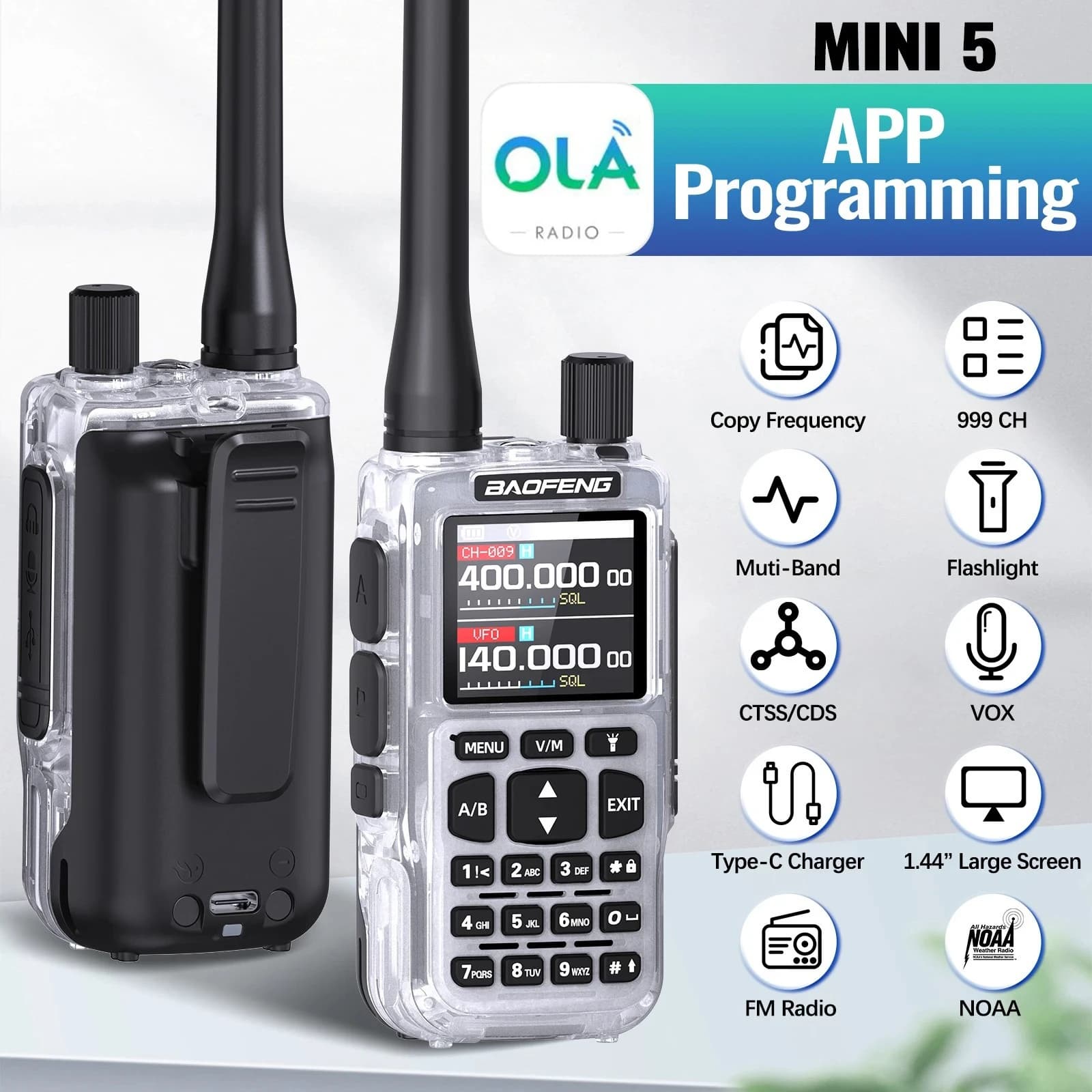 Baofeng Walkie Talkie UV 5R Versione aggiornata UV-5RT 5W Dual Band Ham Radio bidirezionale Vhf Uhf Radio FM Ricetrasmettitore portatile Caccia