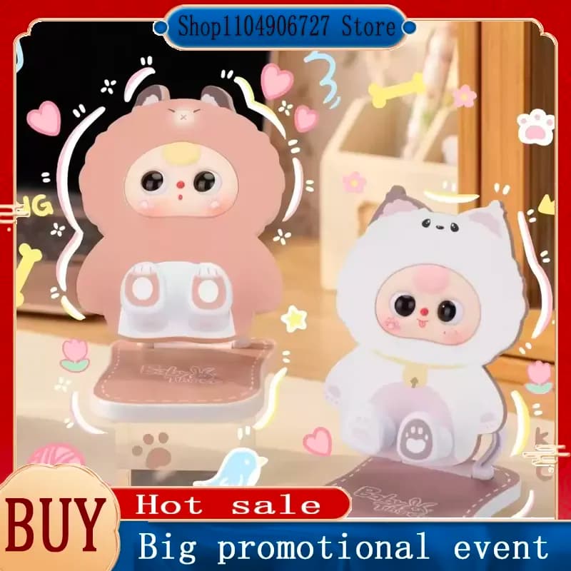 Supporto per telefono pieghevole a tre sezioni Baby Three, blind box, simpatico supporto da scrivania a forma di animale per guardare la TV, decorazione da scrivania, giocattolo sorpresa da collezione