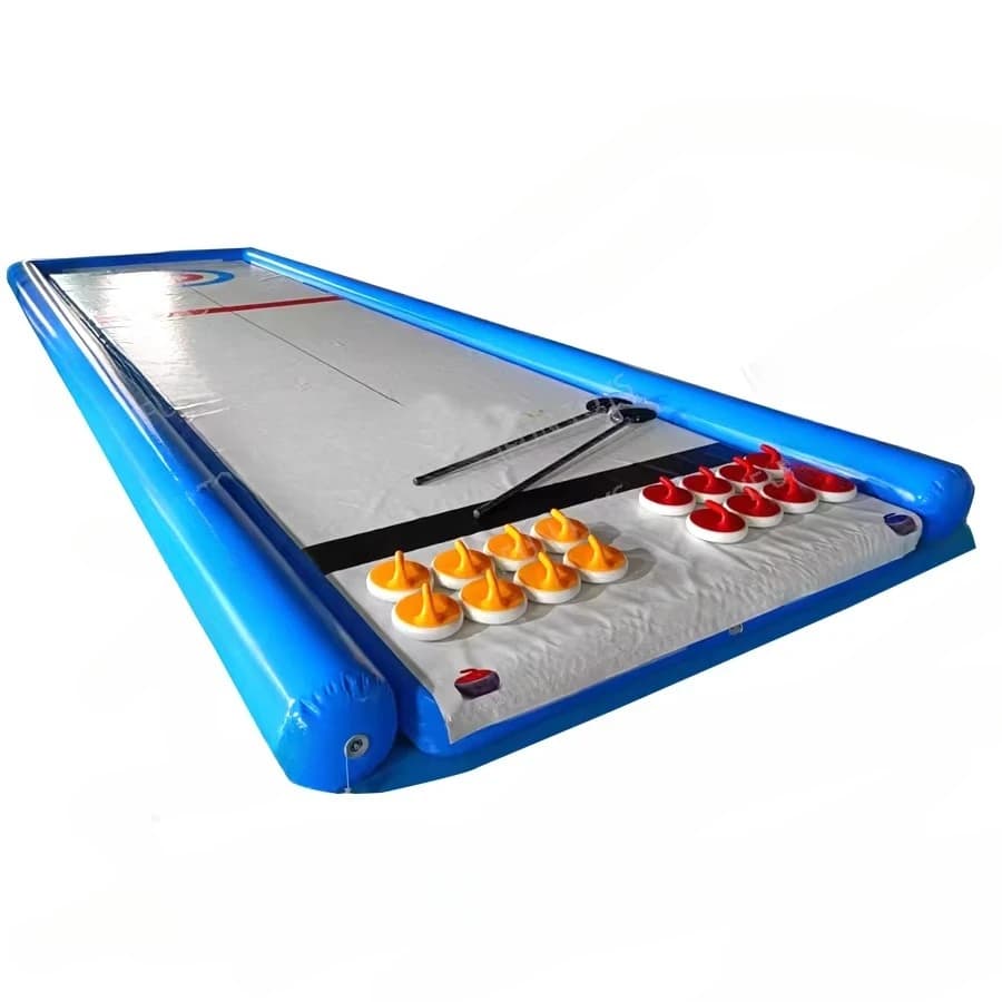 Gioco sportivo portatile con tappetino arricciacapelli per ghiaccio da strada, tavolo gonfiabile personalizzato per curling con pietre