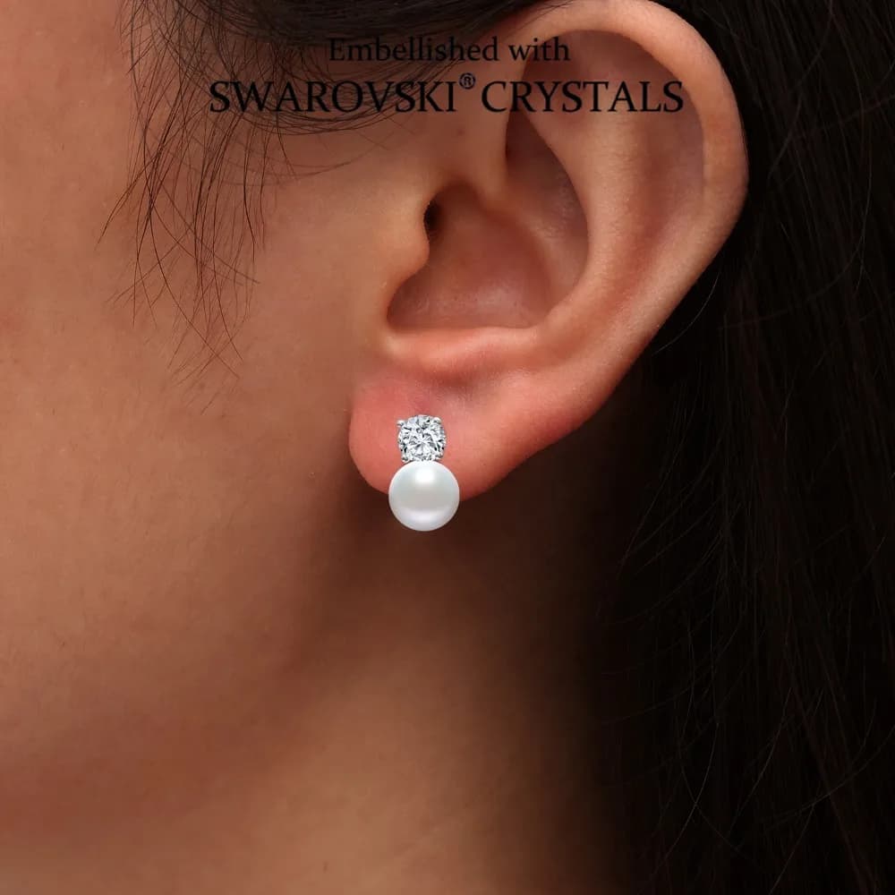 Daisini Lovely Pearl Stud Earrings Embellished with Premium Swarovski Crystals for Women Girls Dainty Trendy Jewelry Gift