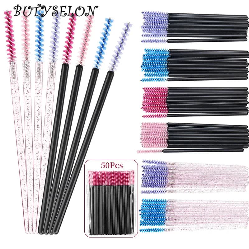 50 pcs brush for disposable crystal eyelashes eyebrow make-up micropennello handle diamond Mascara stick applicator tool extension eyelashes