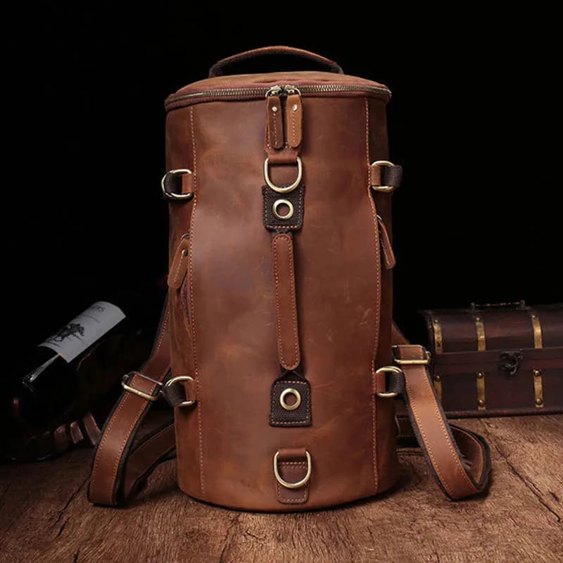 Luufan Zaino in pelle dal design unico per uomo Zaino a secchiello in pelle Crazy Horse vintage Borsa da viaggio maschile grande Zaini maschili