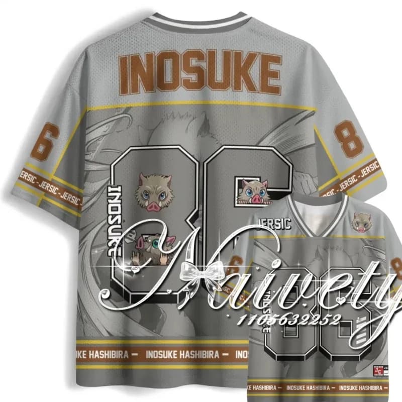 Maglia da Calcio Estiva 2026 Demon Slayer Inosuke Hashibira con Stampa e Scollo a V, T-Shirt Sportiva ad Asciugatura Rapida, Top Streetwear per Adulti e Bambini