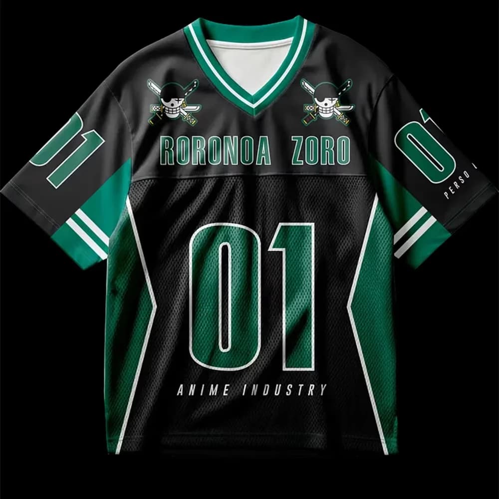 T-shirt sportiva casual oversize Y2K in jersey con stampa anime Zoro per bambini, uomo e donna - Collezione Estate 2026