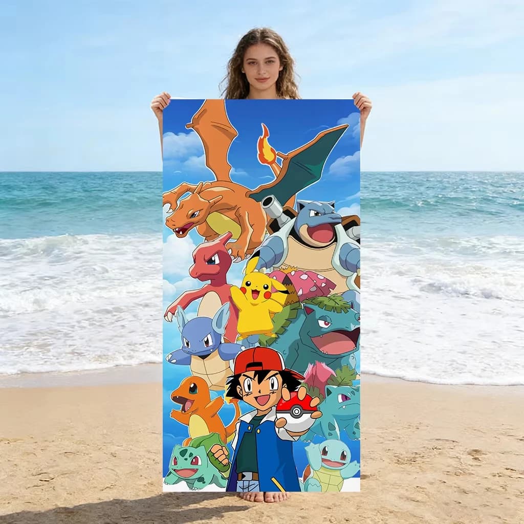 1 asciugamano da spiaggia in microfibra Pokemon extra large, ad asciugatura rapida, leggero, per yoga, campeggio, viaggi, uso all'aperto