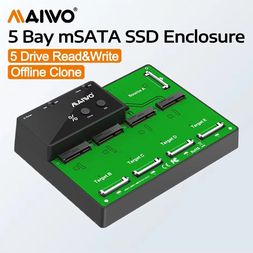 Docking Station MAIWO per 5 SSD mSATA, Enclosure USB 3.0 per SSD MSATA, Supporta Clone Offline 1 a 4 con Indicatore LED