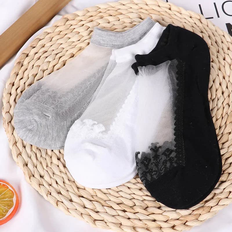 Calze a Rete Sexy in Pizzo, Fibra Mista Trasparente Elastica, Calzini Sottili alla Caviglia in Rete per Donna, 3 Paia