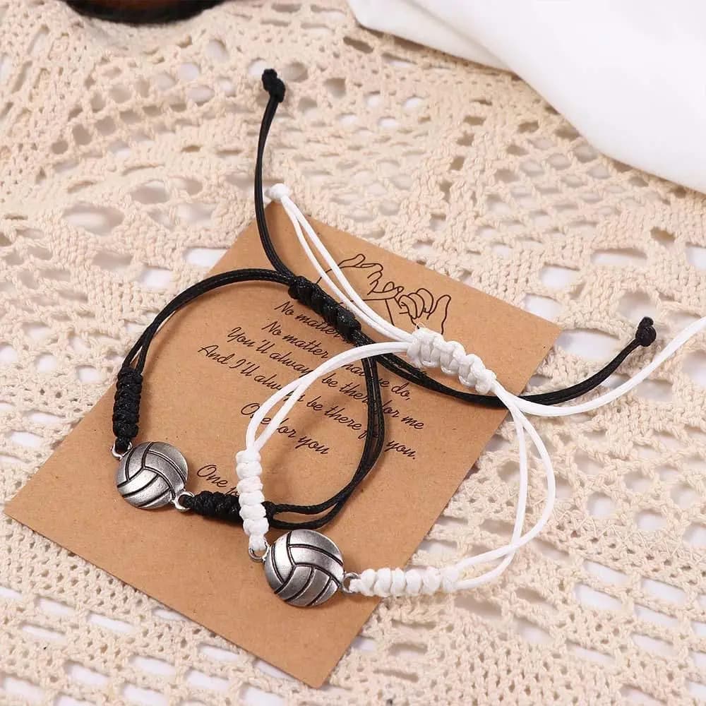 2 pz/set Fashion Wax Line bracciale intrecciato a mano lega calcio pallavolo basket Rugby Tennis corda a mano per coppia regalo Souvenir