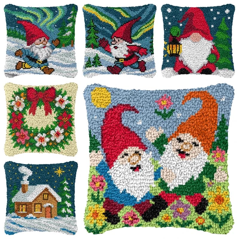 Christmas Latch Hook Kits Pillowcase Buttons Cushion Smyrna kussen Knopen Knoopkussen Pakket Coussin Crochet Loquet Kussen Haken