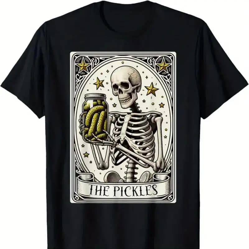 Maglietta da uomo The Pickles Tarot Card Skeleton, casual e comoda, blu